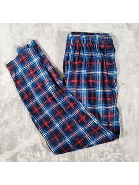Izod Mens Red and Blue Plaid Fleece Pajama Sleep Pants (Medium)